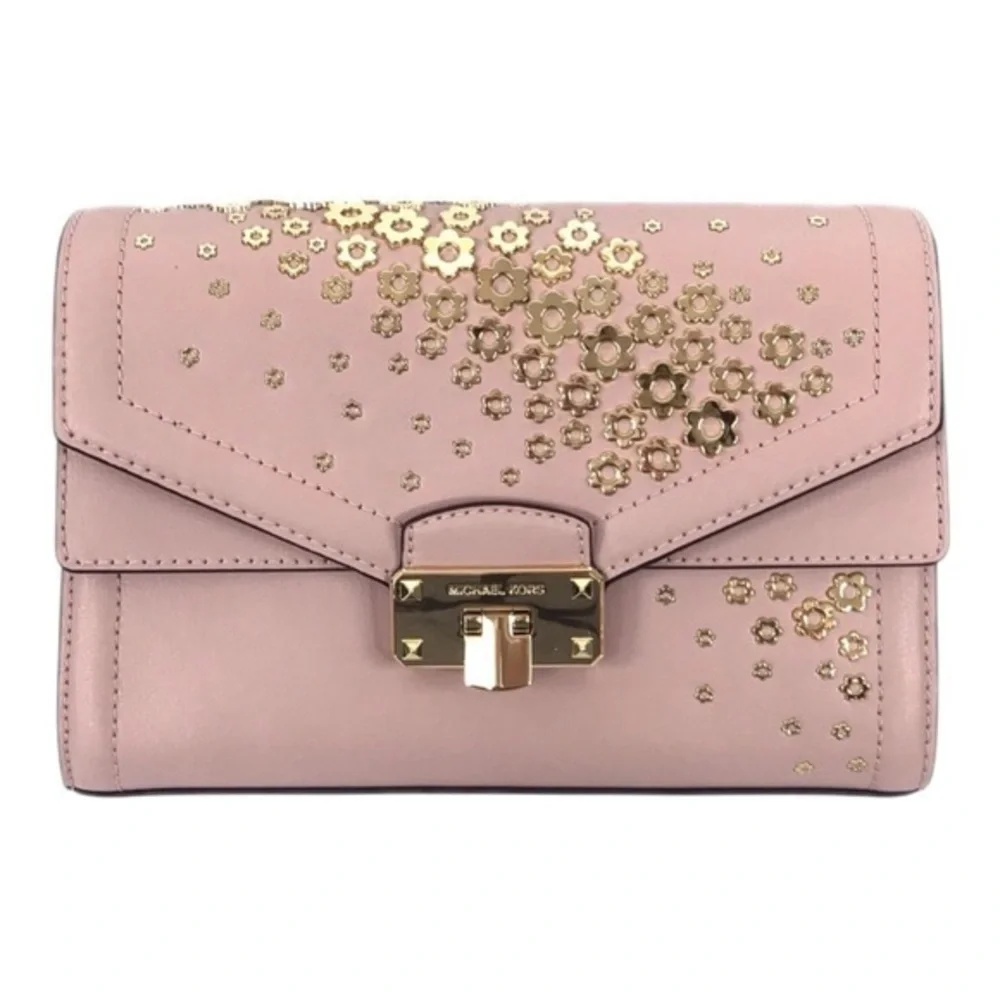 Michael kors pink Kinsley blossom embellished floral crossbody double flap bag